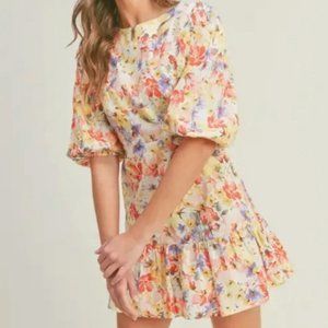 Lush Floral Tie Back Puff Sleeve Dress